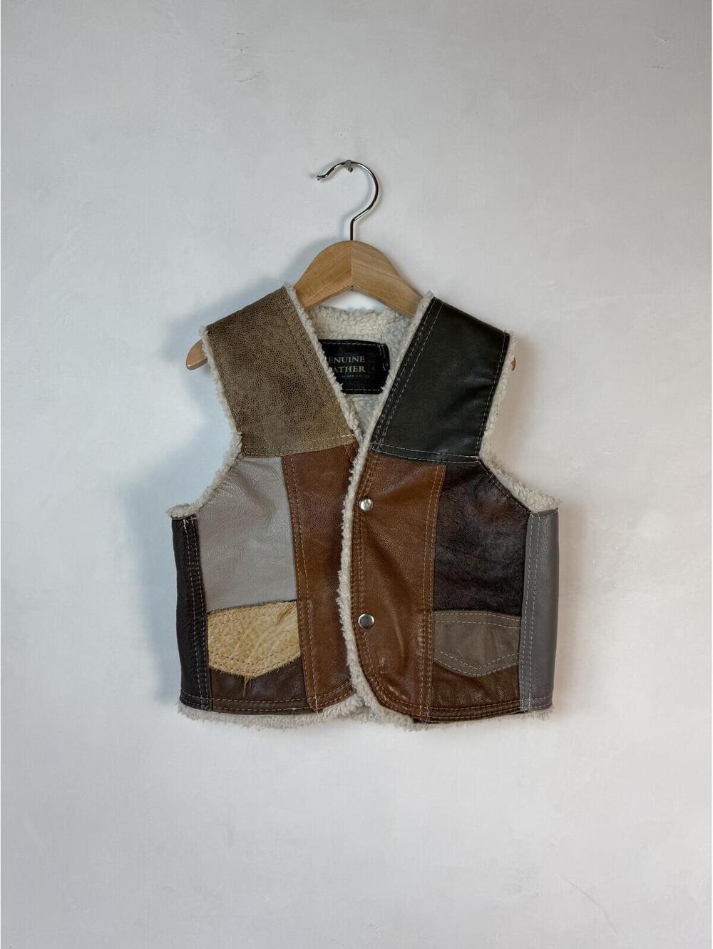 Kids Vintage Patchwork Leather and Shearling Vest for Kids
